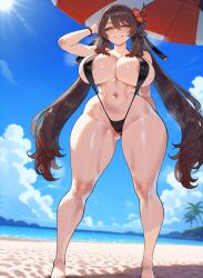 1girls ai_generated almost_naked almost_nude alternate_breast_size ass bare_breasts bare_legs bare_midriff bare_shoulders bare_thighs barefoot beach before before_sex belly big_ass big_breasts big_hips bikini black_bikini blue_sky blush boobaai breasts brown_eyes curvaceous curvaceous_female curvaceous_figure curvy curvy_figure dark day daytime deep_skin down_angle earrings exposed_torso female female_focus female_only full_body genshin_impact groping hair_ornament horny horny_female hoyoverse hu_tao_(genshin_impact) huge_ass huge_breasts large_ass large_breasts light-skinned_female lips long_hair mihoyo navel ocean on_beach parted_lips sand sea sexy sky sling_bikini solo solo_focus standing straight sweat thong_bikini toned_stomach v_string_bikini viewed_from_below voluptuous voluptuous_female wide_hips worm's-eye_view