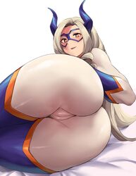 1girls ass big_ass big_butt bimbo blonde_hair blush bodysuit bubble_ass bubble_butt cameltoe dat_ass female female_only horns light-skinned_female light_skin looking_at_viewer looking_back minakami mount_lady my_hero_academia open_mouth orange_eyes solo thick_ass thick_thighs thighs tight_clothing yuu_takeyama