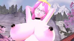 2019 3d adventure_time areolae big_areolae big_breasts big_nipples breasts cartoon_network choker crown eyewear female glasses hair huge_breasts hyper hyper_breasts invalid_tag large_areolae looking_at_viewer nipple_tape nipples pasties pink_hair pink_skin princess_bubblegum smile solo source_filmmaker tape what_if_adventure_time_was_a_3d_anime