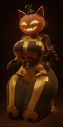 3d anthropomorphic blender breasts cat_ears clothed clothing curvy doonography female female_focus female_only fortnite fortnite:_battle_royale fortnitemares girl glowing_eyes hands_on_breasts hips kneeling looking_at_viewer pumpkin pumpkin_head reaching_towards_viewer render simple_background skin_tight spice_(fortnite) tail thick_thighs tummy voluptuous_female watermark