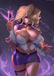 1girls big_breasts bimbo blonde_hair breasts busty cleavage corset cutesexyrobutts dark_blonde dark_blonde_hair dirty_blonde dirty_blonde_hair duel_disk hair_over_one_eye hoop_earrings image lipstick mai_valentine microskirt nipple_bulge sandy_blonde sandy_blonde_hair skirt thighs thong voluptuous whale_tail yu-gi-oh! yuu-gi-ou_duel_monsters