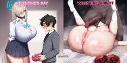 1girls 2boys ai_generated big_penis cuckold dark-skinned_male dark_skin english_text fake_art female interracial large_breasts male renbnwo text valentine's_day
