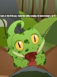 absurd_res anthro anthro_on_feral backpack bodily_fluids camping detailed_background drooling duo english_text fellatio feral feral_penetrated first_person_view forest gecko genitals green_body hi_res inprogress larger_anthro larger_male lizard looking_at_viewer male male/male male_on_feral oral outside penetration penile penis plant reptile saliva scalie sex size_difference smaller_feral smaller_male snapchat sucking tent text tongue tree yaoi yellow_eyes zoophilia