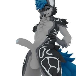 1:1 2026 3d_(artwork) animated anthro balls biped blender_(artwork) blender_cycles_(artwork) blue_body blue_eyes blue_fur blue_hair blue_tail chest_tuft digital_media_(artwork) dragon erection flexing_penis foreskin fur genitals grey_body grey_fur hair hand_on_hip hi_res humanoid hybrid kipperfox looking_at_viewer loop male male_only mythological_creature mythological_scalie mythology nude penis saggy_balls scalie smug smug_face smug_grin solo tail teasing translucent tuft waggan white_body white_fur