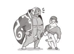 artist_request balls bara beard big_penis boner erection facial_hair ganondorf ganondorf_(wind_waker) gerudo gonzo_(wind_waker) male male_only monochrome muscles muscular nintendo pantsless penis penis_size_difference size_difference the_legend_of_zelda the_wind_waker wind_waker