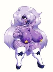 amethyst_(steven_universe) big_nipples bimbo cartoon_network exposed_pussy female female_focus female_only fishnet_legwear fishnet_topwear fishnets gem_(species) lamarkey licking_lips nipples pasties platform_heels purple_skin solo_female star_pasties star_shaped_pasties steven_universe thick thick_lips vagina