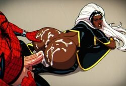 ai_generated dark-skinned_female excessive_cum huge_cock hyper_penis marvel marvel_comics ororo_munroe pale-skinned_male peter_parker spider-man storm_(x-men) superheroine vaginal_penetration will_of_ai x-men x-men_97