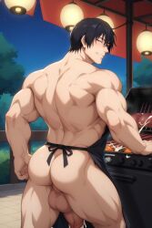 ai_generated bara black_hair black_hair_bottom blonde_hair blonde_hair_on_black_hair blonde_hair_top domination gay jujutsu_kaisen light_hair_on_dark_hair male male_focus male_only muscular muscular_male toji_fushiguro yaoi