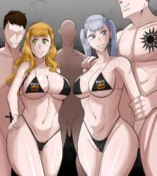 2girls 3boys bigfro00 black_clover blonde_hair faceless_male female green_eyes imminent_sex male mimosa_vermillion multiple_boys multiple_girls muscular_male noelle_silva orange_hair penis porn_hub pornhub pornhub_bra silver_hair