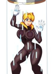 1girls 5_fingers alia big_breasts blonde_hair blue_eyes blush bodysuit boob_window jpeg kotatuman_dash mega_man mega_man_x mega_man_x_dive robot_girl white_background white_gloves