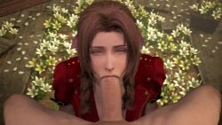 1boy 1girls 3d aerith_gainsborough animated brown_hair chasingnero clothed_female_nude_male fellatio final_fantasy final_fantasy_vii green_eyes kneeling kneeling_oral_position large_penis light-skinned_female light-skinned_male mouth_full_of_cock no_sound oral pov pov_blowjob pov_eye_contact tagme video