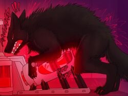 bared_teeth black_body black_fur bodily_fluids breeding_mount canid canine canis carthan_night cum cum_collecting cum_inside feral fur genital_fluids genitals glowing glowing_cum glowing_eyes glowing_genitalia glowing_penis growling hi_res male male_feral mammal masturbation pankallisti penetration penile penile_masturbation penile_penetration penis pouring_liquid quadruped red_eyes red_glow solo sound_effects teeth_showing tongue unusual_bodily_fluids unusual_cum unusual_genital_fluids wolf