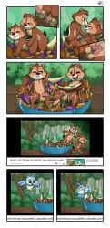 absurd_res anal anal_sex anus ass avian balls beak bird blush bodily_fluids brown_body chip_'n_dale_rescue_rangers chip_(disney) chipmunk comic cum cum_inside cum_on_food dale_(disney) disney english_text erection fellatio food forest frottage fur genital_fluids genitals ground_squirrel hair hi_res humanoid_genitalia humanoid_penis livestream male male/male male_penetrated male_penetrating male_penetrating_male mammal nipples nude nutty_bo open_mouth oral outside penetration penile penis plant precum rodent sciurid seed sex smile sweat tail text tongue tongue_out tree youtube