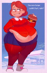 big_belly burger crack_the_moon fat ginger ginger_hair holding_food holding_object mei_lee turning_red