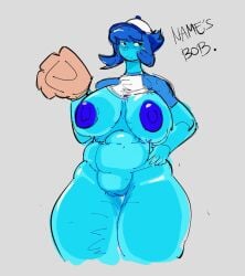 baseball_cap blue_skin female greaseyhair lapis_lazuli_(steven_universe) steven_universe sweat thick_ass thick_thighs tired_eyes