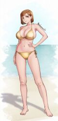 bikini breasts brown_hair female full_body jujutsu_kaisen kugisaki_nobara large_breasts legs medium_hair panties short_hair solo