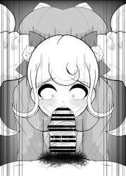 1boy 1girls big_penis blowjob censor_bar censored censored_penis danganronpa danganronpa_2:_goodbye_despair face_fucking female forced grabbing grabbing_hair hair_grab handlebars kimono male male/female monochrome pubic_hair pulling_hair rape saionji_hiyoko small_pupils sucking surprise surprised tears twintails