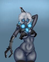 anthro arms_behind_head bikini danionebyall53_(artist) lencery robot robotic_arm semi_naked skibidi_toilet titan_camera_man_(skibidi_toilet) titan_camerawoman_(skibidi_toilet)