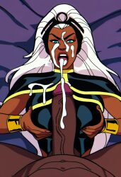 ai_generated dark-skinned_female dark-skinned_male excessive_cum huge_cock hyper_penis marvel marvel_comics ororo_munroe storm_(x-men) superheroine titjob will_of_ai x-men x-men_97