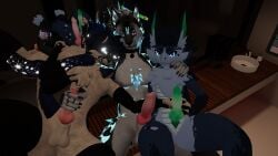 anthro big_penis canine_genitalia cock dick dominant femboy furry gay impimon knotted_penis nardoragon penis rexouium submissive tagme thick_thighs thighhighs threesome vrchat vrchat_avatar