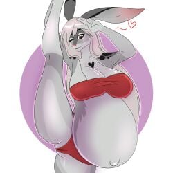 absurd_res anthro belly bertyborts big_belly big_breasts bra breasts clothing eli_(kami_yama) female gray gymnast hi_res lagomorph leporid mammal pregnant rabbit solo tracksuit underwear