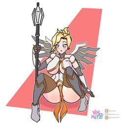 angela_ziegler armor blonde_hair blue_eyes mercy overwatch overwatch_2 staff volmite