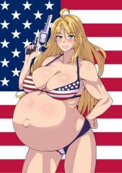 american_flag_bikini belly big_breasts bikini blonde_hair female hyper_belly muscular oc pregnant swimsuit yuhancyan