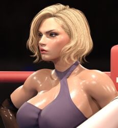 1girls big_breasts blonde_hair boxing_gloves female female_only invadermurilox milf nina_williams sweat tekken tekken_8