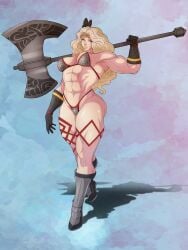 1girls amazon amazon_(dragon's_crown) axe bikini bikini_armor blonde_hair blue_eyes dragon's_crown female female_only long_hair muscle muscles muscular muscular_female thick_thighs warrior weapon