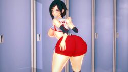 1girls ass ass_focus black_hair black_hair_female breasts gym_clothes gym_clothing gym_shorts lifting_shirt locker_room looking_back red_highlights ruby_rose rwby sideboob silver_eyes solo_female stormstriker