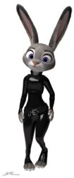 1girls 3d alpha_channel bdanimare belt bodysuit bunny catsuit clothing disney female female_only judy_hopps latex latex_suit png rubber_suit signature transparent_background zootopia