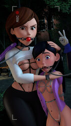 3d 3girls arms_behind_back ball_gag bdsm bondage breasts chained crossover crying dc dc_comics disney drool drooling female female/female female_only femsub ff7sfm gag gagged helen_parr leash mother_and_daughter navel_piercing nipple_piercing nipples outdoors pixar public_humiliation public_nudity rachel_roth raven_(dc) ring_gag smooth_skin source_filmmaker submissive submissive_female tears teen teen_titans the_incredibles tongue tongue_out violet_parr young yuri