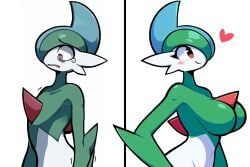 ai_generated before_and_after breasts cold_shrike crest crying crying_with_eyes_open featureless_breasts female gallade game_freak green_body green_hair hand_on_hip happy heart looking_down looking_up nintendo novelai nude pokemon pokemon_(species) sad self_upload shaking side_view simple_background tears trans_(lore) trans_woman_(lore) transition trembling white_background white_body white_skin wholesome