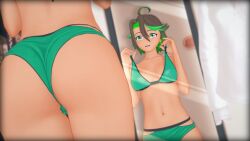 3d ass bikini green_eyes green_lantern jessica_cruz justice_league_x_rwby:_super_heroes_and_huntsmen latina mirror multicolored_hair nyxxzeiss rwby small_breasts thong