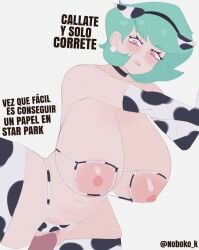 1girls big_breasts brawl_stars breasts choker cow_ears cow_girl english_text female female_focus gloves green_hair izutsumihr lola_(brawl_stars) noboko_k penis penis_in_pussy pink_eyes pussy short_hair stockings yokoifubuke