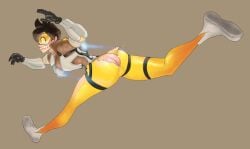 artist_request ass bare_ass embarrassed overwatch ripped_clothing ripped_pants tearing_open_bottoms torn_open_bottoms tracer wardrobe_malfunction