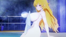 1girls blonde_female blonde_hair long_hair long_hair_female moon night night_sky nude_female purple_eyes rwby solo_female stormstriker towel yang_xiao_long