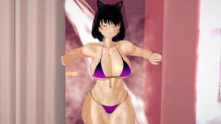 1girls bedroom_eyes bikini bikini_bottom bikini_top black_hair black_hair_female blake_belladonna cat_ears faunus rwby shower solo_female stormstriker wet_body yellow_eyes