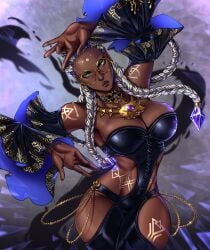 1girls big_breasts black_panties bodypaint braid braided_hair braided_ponytail breasts busty cleavage clothed corset dark-skinned_female dark_skin dolores_(kof) dress earrings eye_contact female glasses gold gold_(metal) gold_jewelry green_eyes hand_gesture huge_breasts jewelry king_of_fighters long_hair looking_at_viewer necklace panties pov pov_eye_contact purple_hair round_glasses thick thick_legs thick_lips thick_thighs thighs tied_hair two_tone_hair underwear voluptuous voluptuous_female white_hair wide_hips