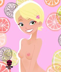 1girls 6teen blonde_hair breasts caitlin_cooke medium_breasts naked naked_female short_hair smiling tagme tlacuicani