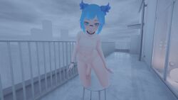 3d_model big_penis blue_eyes blue_hair blueysenpai cock cock_out femboy naked solo throbbing_penis virtual_reality vr vrchat vrchat_avatar