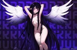 censored crying dakku hair_covering_breasts hair_covering_pussy khaon_asher no_genitals no_genitals_shown nude nude_female sad seiko wings