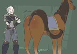 1animal animal_genitalia animal_pussy anus armor ass bulge cd_projekt_red clothed clothing equine equine_pussy female geralt_of_rivia hashdrawingslasher horse human male_human/female_feral mammal presenting presenting_hindquarters pussy raised_tail roach_(the_witcher) simple_background the_witcher the_witcher_(series) the_witcher_2 the_witcher_3:_wild_hunt video_games