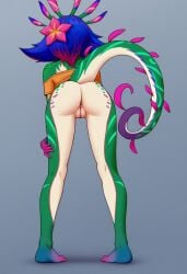 ass ass_focus back_view bottomless from_behind league_of_legends lizard_girl naked neeko pussy tail