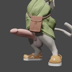 3d animal_genitalia bag balls betelgeusian clothed clothing digital_media_(artwork) footwear genitals male mammal meow_(space_dandy) mindkog partially_clothed penis sheath shoes solo space_dandy tail