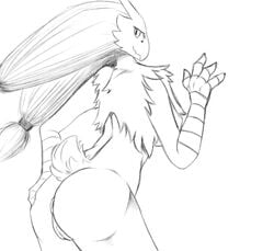 absurd_res anthro anthrofied ass avian blaziken female hi_res monochrome nintendo pokemon pokemon_(species) pokemon_rse ppmp rear_view sketch video_games