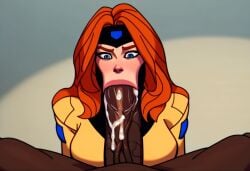 ai_generated blowjob dark-skinned_male excessive_cum fellatio huge_cock hyper_penis jean_grey marvel marvel_comics oral oral_sex superheroine will_of_ai x-men x-men_97