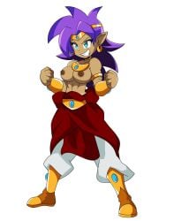 1girls abs breasts broly_(cosplay) cosplay dark-skinned_female datwondoude dragon_ball_z grin half-genie muscles muscular_female purple_hair shantae shantae_(character) simple_background smiling topless white_background