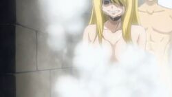 bath bathing big_breasts blonde_hair breasts crying duo fairy_tail female imminent_penetration imminent_rape imminent_sex long_hair lucy_heartfilia male male/female muscular muscular_male naked naked_female naked_male natsu_dragneel nude nude_female nude_male nudity shower steam