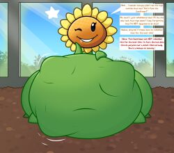 1girls anthro belly breasts ectoplasmicresidue fat female flora_fauna huge_belly plant plant_girl plant_humanoid plantie plants_vs._zombies plants_vs_zombies sunflower_(pvz) vore vore_belly